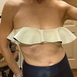 LISA MARIE FERNANDEZ Sz 3/M dove gray & black back clasp ruffle top retail $149